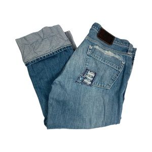 NO. 67 Womens Low Rise Button Fly Cuffed Distressed Denim Capri Size 12